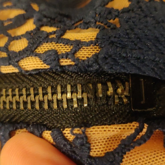 Few Moda NY hollow transparent cotton Elegant Navy Lace Black Trim Midi Dress - Picture 10 of 14